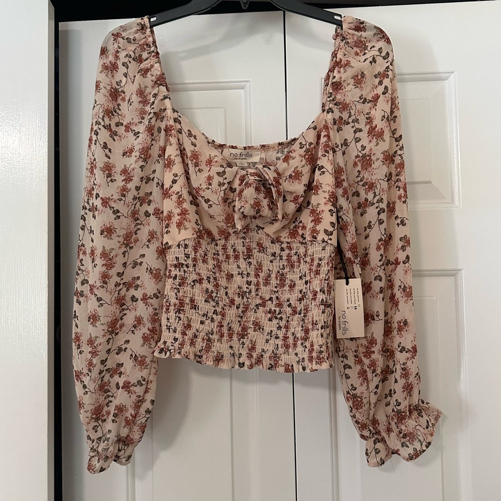 Floral Blouse with Smocked Bodice